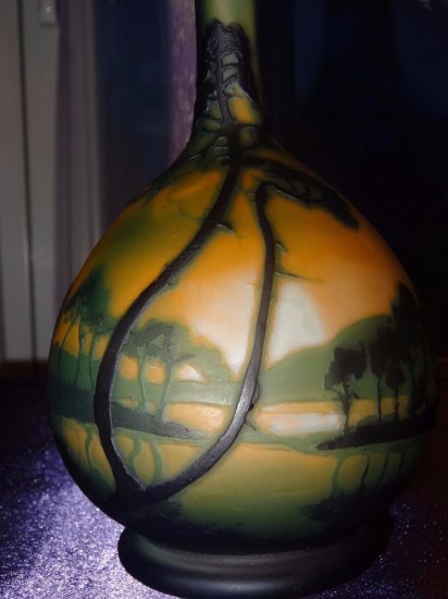 ミューラー兄弟　風景が描かれた花瓶　エッチングガラスベース