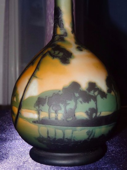 ミューラー兄弟　風景が描かれた花瓶　エッチングガラスベース