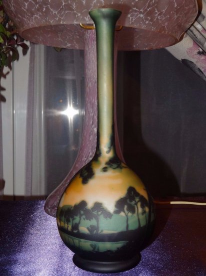 ミューラー兄弟　風景が描かれた花瓶　エッチングガラスベース