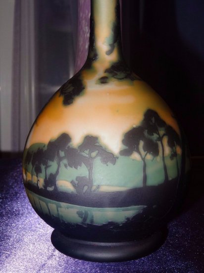 ミューラー兄弟　風景が描かれた花瓶　エッチングガラスベース