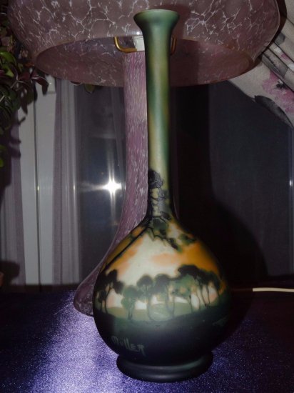 ミューラー兄弟　風景が描かれた花瓶　エッチングガラスベース