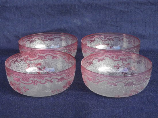 440	バカラ　エッチングクリスタル　ピンクボウル