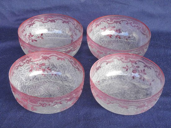 440	バカラ　エッチングクリスタル　ピンクボウル