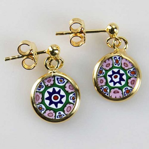 ベネチアングラス(ムラノガラス) ピアス ミレフィオリピアス ゴールド プレート フレイム