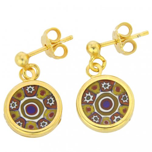 ベネチアングラス(ムラノガラス) ピアス ミレフィオリピアス ゴールド プレート フレイム