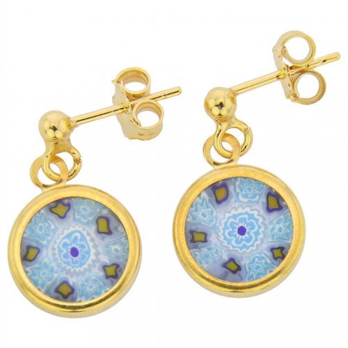 ベネチアングラス(ムラノガラス) ピアス ミレフィオリピアス ゴールド プレート フレイム