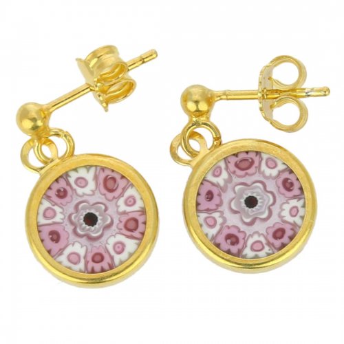 ベネチアングラス(ムラノガラス) ピアス ミレフィオリピアス ゴールド プレート フレイム