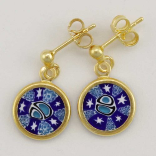 ベネチアングラス(ムラノガラス) ピアス ミレフィオリピアス ゴールド プレート フレイム