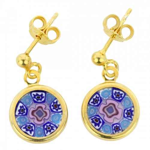 ベネチアングラス(ムラノガラス) ピアス ミレフィオリピアス ゴールド プレート フレイム