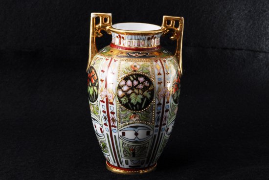 里帰り オールドノリタケ 金盛花図紋両耳飾壷