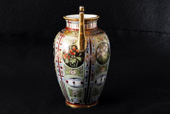 里帰り オールドノリタケ 金盛花図紋両耳飾壷