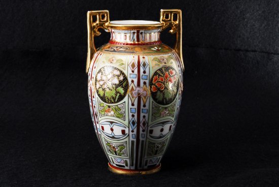 里帰り オールドノリタケ 金盛花図紋両耳飾壷
