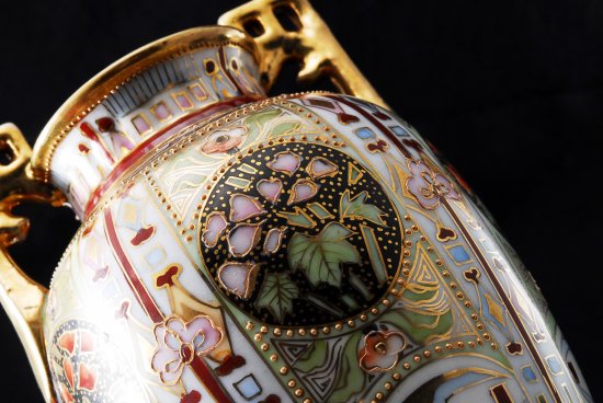 里帰り オールドノリタケ 金盛花図紋両耳飾壷