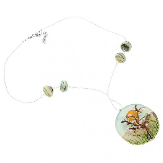 イタリア製 ベネチアングラス（ヴェネチア、ムラノガラス）桜と大地のペンダントネックレス