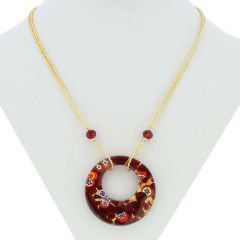 イタリア製 ベネチアングラス（ヴェネチア、ムラノガラス）レッドのラバペンダントネックレス