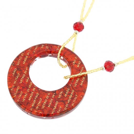 イタリア製 ベネチアングラス（ヴェネチア、ムラノガラス）レッドのラバペンダントネックレス