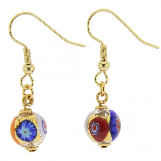 ベネチアングラス(ムラノガラス) ピアス ムラノ モザイク ミレフィオリ ボール ピアス-クリムト