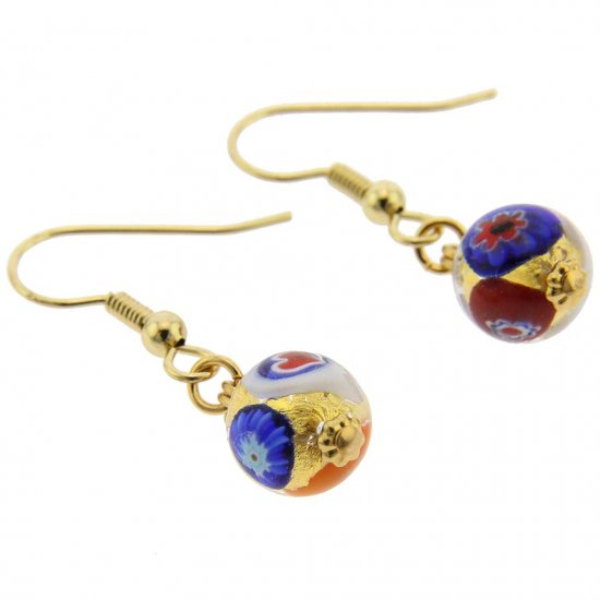 ベネチアングラス(ムラノガラス) ピアス ムラノ モザイク ミレフィオリ ボール ピアス-クリムト