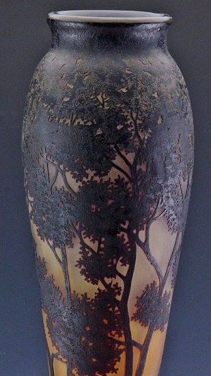 129	ドーム・ナンシー　フランスカメオアートガラスベース　夏の風景　1910年
