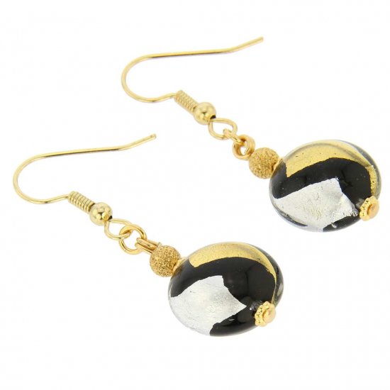 ベネチアングラス(ムラノガラス)　ピアス　ゴールドアンドシルバー　ディスクピアス