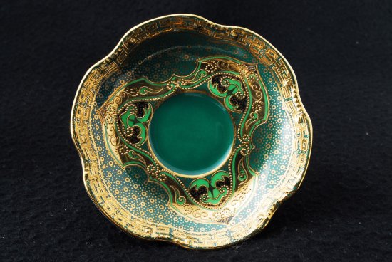 208	オールドノリタケ　グリーン　アールデコ様式　金彩のカップ＆ソーサー