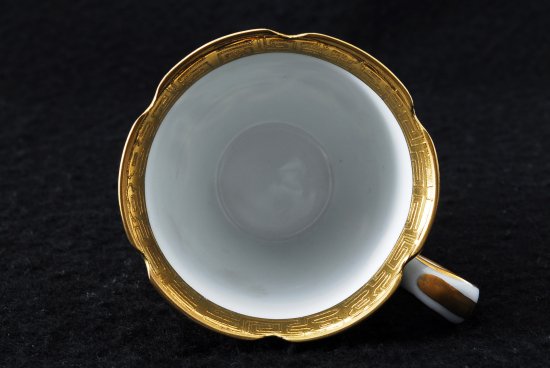 208	オールドノリタケ　グリーン　アールデコ様式　金彩のカップ＆ソーサー