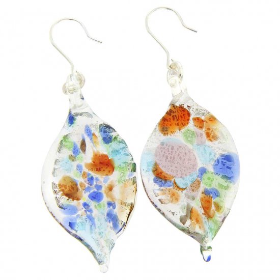 ベネチアングラス(ムラノガラス)　ピアス　カレイドスコープ 　リーフピアス