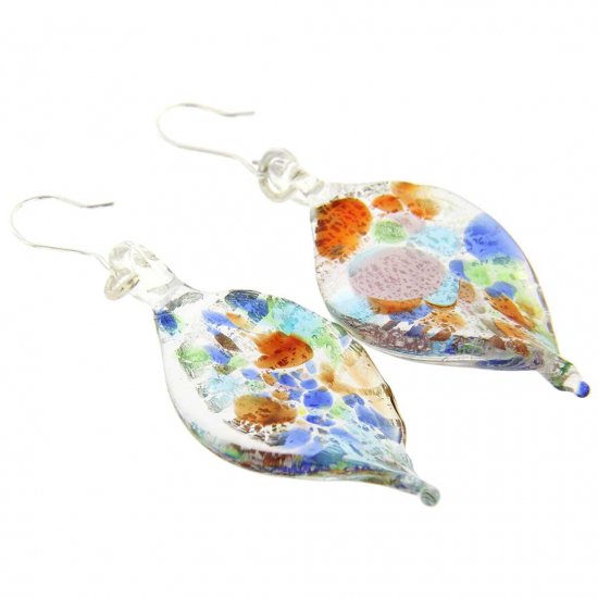 ベネチアングラス(ムラノガラス)　ピアス　カレイドスコープ 　リーフピアス