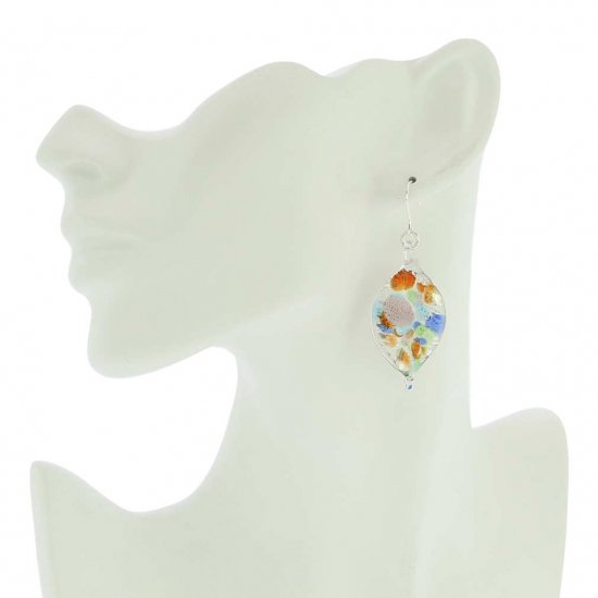 ベネチアングラス(ムラノガラス)　ピアス　カレイドスコープ 　リーフピアス