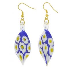 ベネチアングラス(ムラノガラス)　ピアス　ライラックデイジー　リーフシェイプ　ピアス