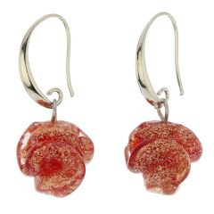 ベネチアングラス(ムラノガラス)　ピアス　ムラノ　ローズフラワーピアス