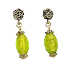 ベネチアングラス(ムラノガラス)　ピアス　アンティコ　テッソロ　オリーブピアス