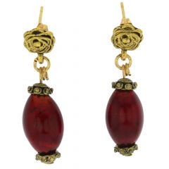 ベネチアングラス(ムラノガラス)　ピアス　アンティコ　テッソロ　オリーブピアス