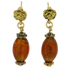 ベネチアングラス(ムラノガラス)　ピアス　アンティコ　テッソロ　オリーブピアス