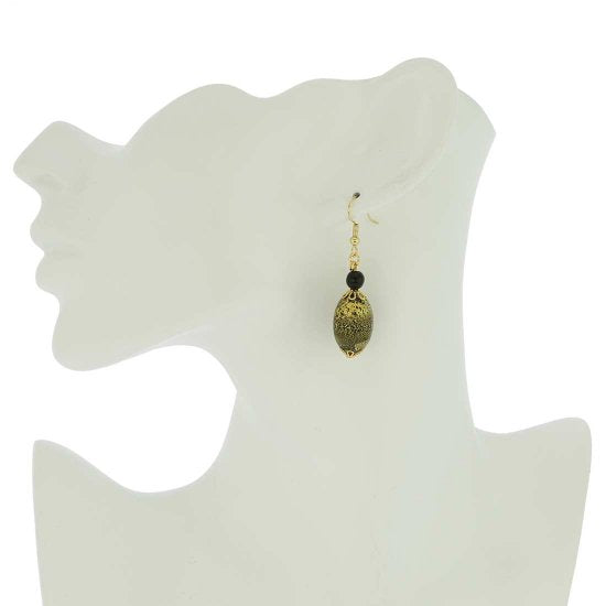 ベネチアングラス(ムラノガラス)　ピアス　ゴールデングロウ　オリーブピアス