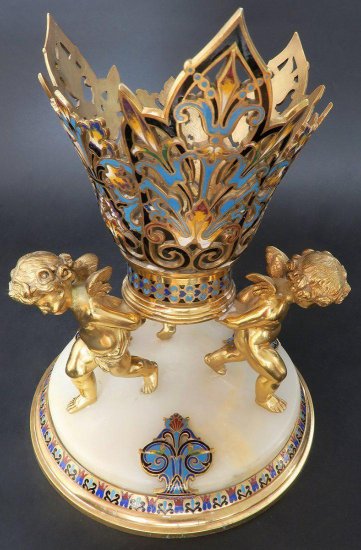 375	モニュメンタルフレンチブロンズシャンルヴェ＆エナメルバカラクリスタル　Lot 460
