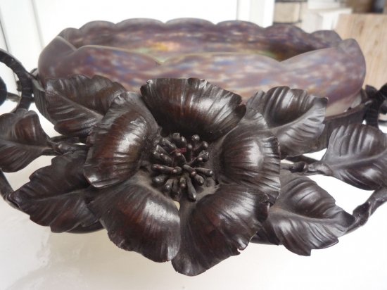 63	ミューラー兄弟　アールデコ調のガラスとブロンズの器