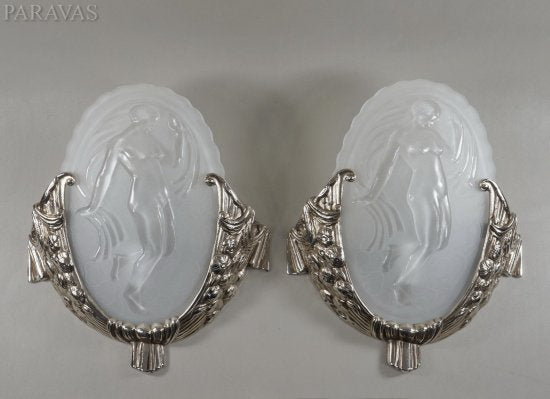 64	ミューラー兄弟　ペアフレンチアールデコ　ウォールスコーンス　ブロンズランプ　1925－1930