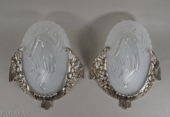 64	ミューラー兄弟　ペアフレンチアールデコ　ウォールスコーンス　ブロンズランプ　1925－1930