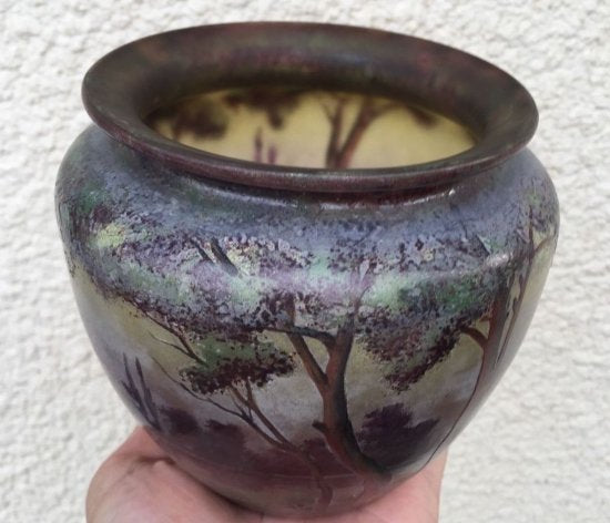 65	ミューラー兄弟　アールヌーボー　エッチング＆エナメル花瓶