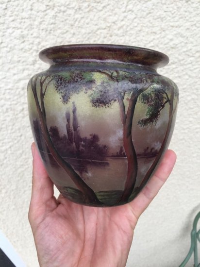 65	ミューラー兄弟　アールヌーボー　エッチング＆エナメル花瓶