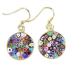 ベネチアングラス(ムラノガラス)　ピアス　ミレフィオリ　ラウンドダングリング　ピアス