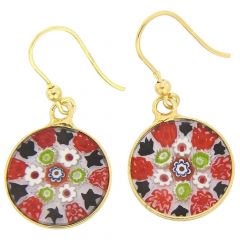 ベネチアングラス(ムラノガラス)　ピアス　ミレフィオリ　ラウンドダングリング　ピアス