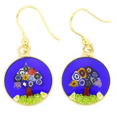 ベネチアングラス(ムラノガラス)　ピアス　ミレフィオリ　ラウンドダングリング　ピアス