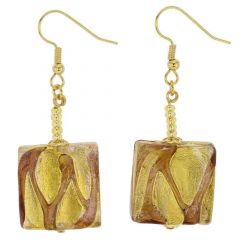 ベネチアングラス(ムラノガラス)　ピアス　ロイヤル　スクエア　ピアス