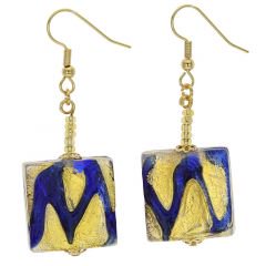 ベネチアングラス(ムラノガラス)　ピアス　ロイヤル　スクエア　ピアス