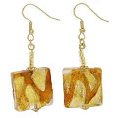 ベネチアングラス(ムラノガラス)　ピアス　ロイヤル　スクエア　ピアス