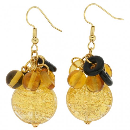 ベネチアングラス(ムラノガラス)　ピアス　オータムカラーゴールドフォイル　ムラノダングルピアス