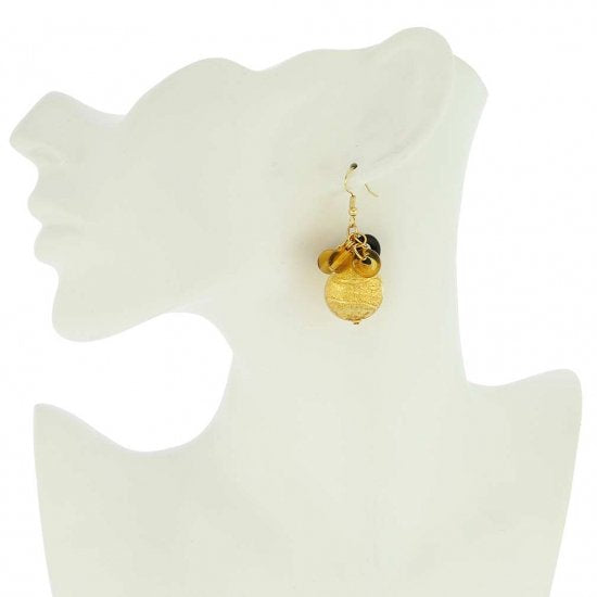 ベネチアングラス(ムラノガラス)　ピアス　オータムカラーゴールドフォイル　ムラノダングルピアス