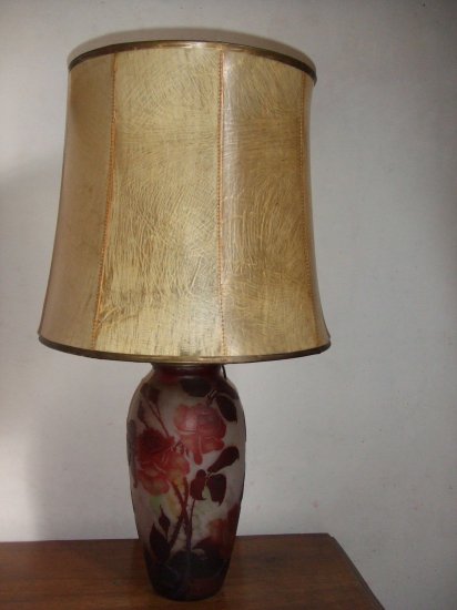 72	ミューラー兄弟　ピンクローズのカメオガラスシェードランプ